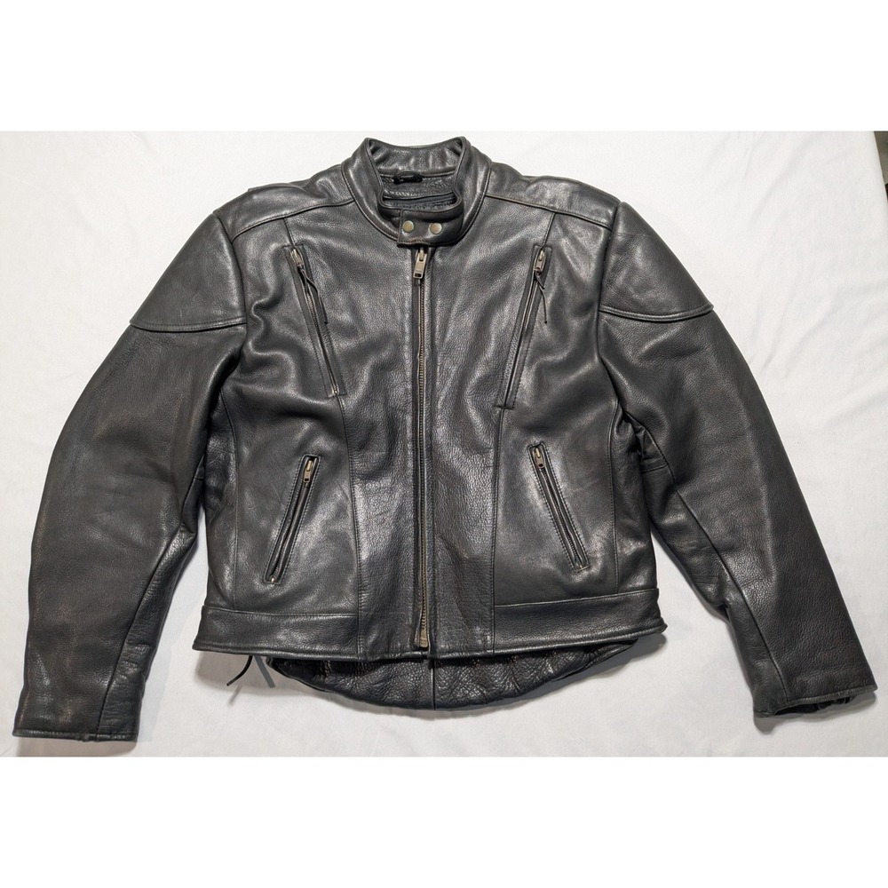 VTG DIVINE Leather Men 44 Black 3M Thinsulate Lining Vented‎ Padded Biker Jacket